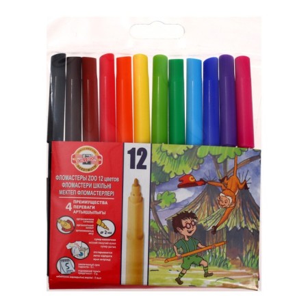 Flomasters 12 colors Koh-I-Noor Beasts 1002, trihedral, PVC packaging, euro suspension