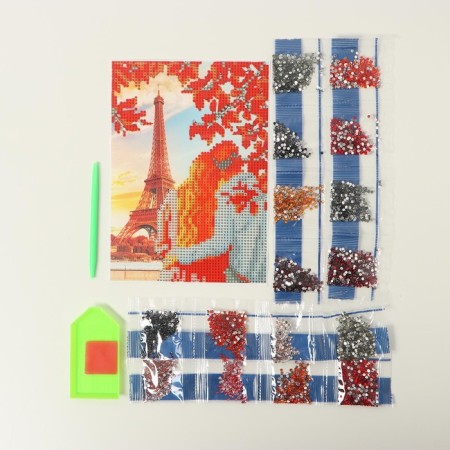 Diamond mosaic with partial filling on the canvas "Paris", 15 x 21 cm-3