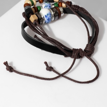 Bracelet Leather "mood" beads on threads, brown color, d = 8 cm-1