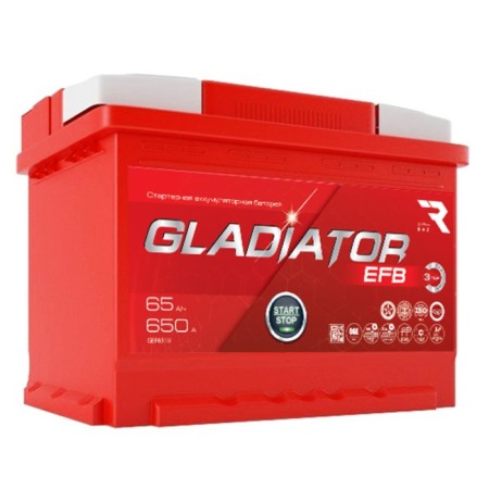 Gladiator EFB 65 A/h battery, direct polarity, cone
