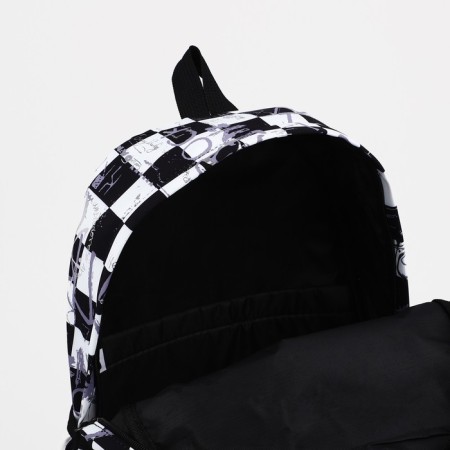 A backpack with a zipper, 3 external pockets, black/white color-3