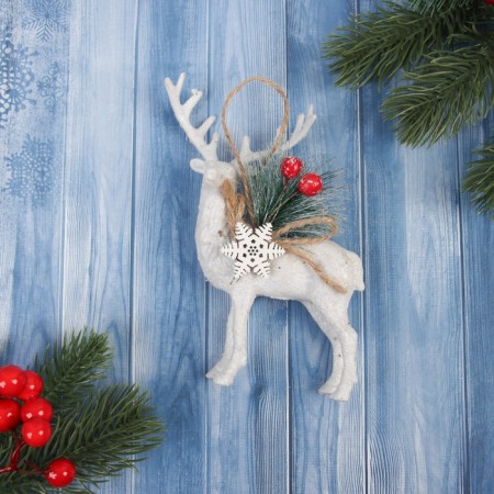 Christmas tree decoration "Deer with decor" 14x8 cm, white