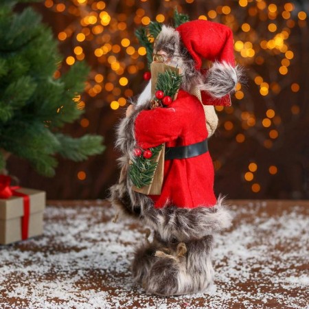 Santa Claus "in a red fur coat with skis" 30 cm-1