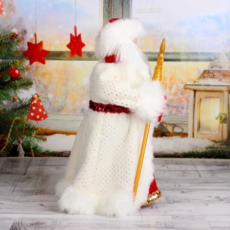 Santa Claus "Shik" in a red-white fur coat with a staff, 47 cm moving-1