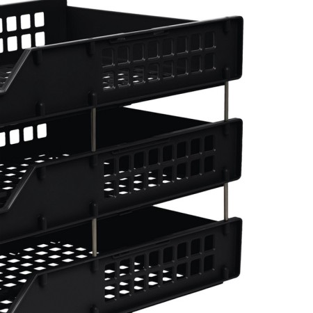 A set of horizontal paper trays, Strong 3 pieces, on metal rods, black-6