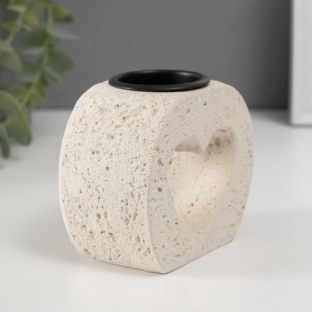 Gypsum candlestick, 1 candle "heart in stone" d = 3.8 cm 5x9.6x8.5 cm-3