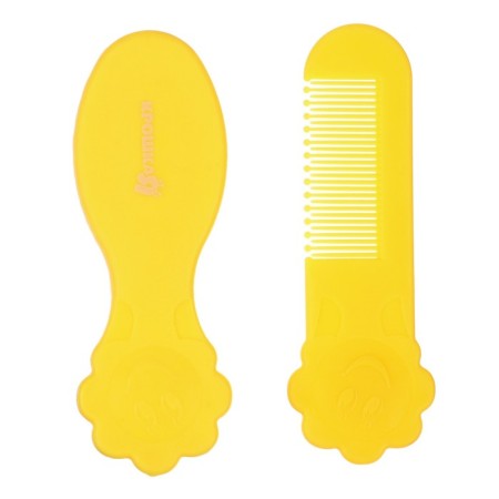 Set for hair care: comb and brush "Flower", yellow color-3