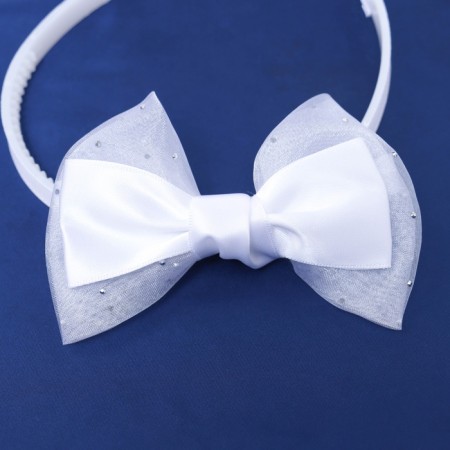 Hair cap "Schoolgirl" bow classic shine, 11x1 cm, white-2