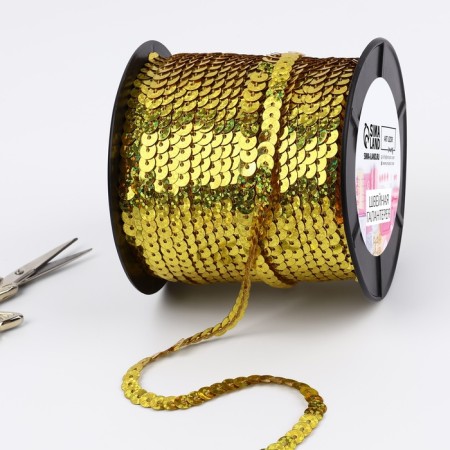 Sequins on threads, holography, 6 mm, 91 ± 1 m, gold color-1