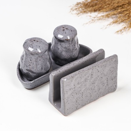 Set for spices Borisov Ceramics "Fog", Solonka, List, Napotus stand, ceramics, gray-2