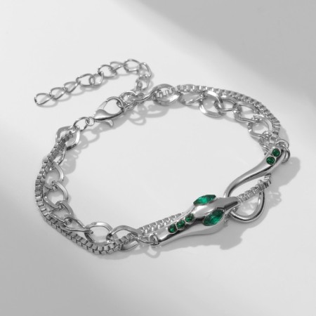Bracelet Metal "Snake", green color in silver, l = 16 cm-3