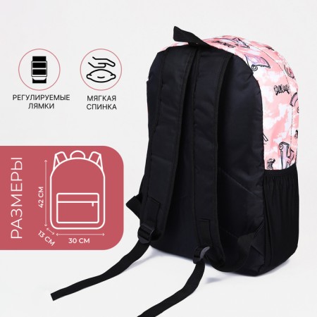 School backpack of textiles on lightning, 3 pockets, pink color-1