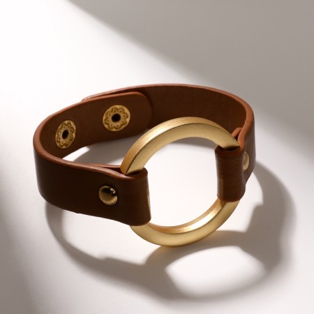 Bracelet Skin "Pompeii" rivets, brown color in gold, 21 cm-1