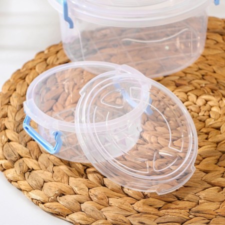 A set of food containers Ricco, 3 pcs: 300 ml, 600 ml, 1.2 l, round, transparent color, blue-2