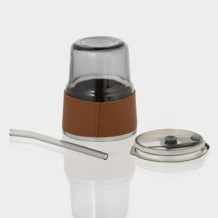 Glass glass with a lid and a “type” pipe, 350 ml, color mix-5