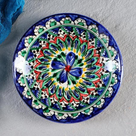 Plate of the Rishtan ceramics "Flowers", blue, flat, 15 cm, mix-1