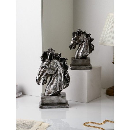 Set of figures "Horse head", polystone, 41 cm, silver color-1