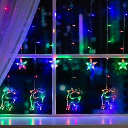 Garland "fringe" 2.4 × 0.9 m with nozzles "deer", ip20, transparent thread, 138 LED, glow of multi, 8 modes, 220 V