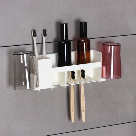 Holder for dental brushes with 2 glasses, on Velcro, white color
