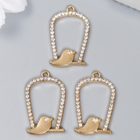 Decor for creativity Metal "Golden Bird and Cage" rhinestones 2.4x1.5 cm-2