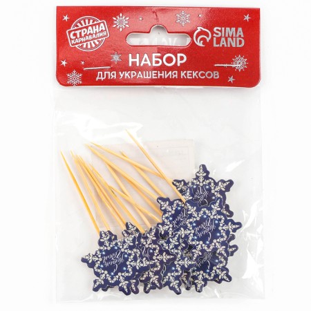 New Year's skewers “Happy New Year!”, Snowflake, set of 12 pcs.-5