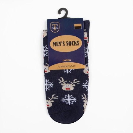 Male socks "Deer and snowflakes" Blue color, size 29-3