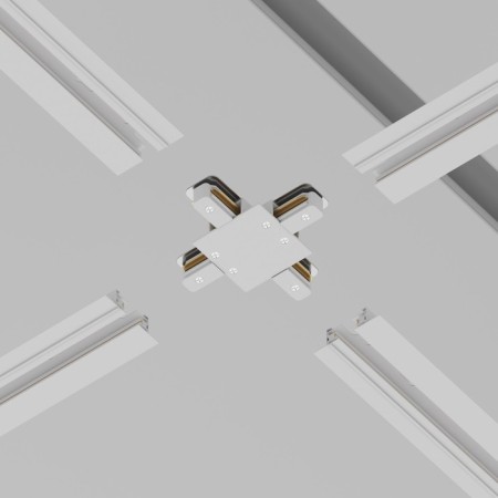 Connector X-shaped for the built-in track system Technical Track-11W, 13x13x2 cm, white color-5