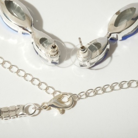 Set 2 objects: earrings, necklace "Flowering" royal, white-blue color in silver, 40 cm-1