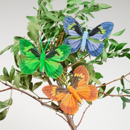 A butterfly for decor and floristry, on a clothespin, plastic, mix, 1 pc., 8 cm