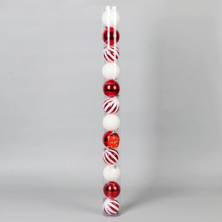 Set of balls plastic D-6 cm, 12 pcs "Agnet" stripes, red-white-1