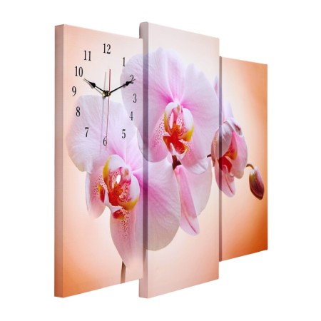 Carty clock is wall-mounted, modular "pink orchid", silent, 60 x 80 cm, triptych-1