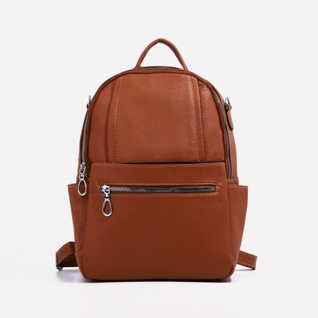 Women's backpack of artificial leather with a zipper, 4 pockets, bag, brown color-1
