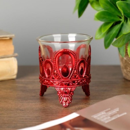 Climber Plastic, glass for 1 candle "droplets" red 7x6x6 cm-2
