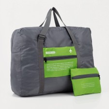 Board Road on a zipper, folding in a cosmetic bag, an outer pocket, a suitcase holder, gray/green color