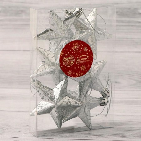 Christmas tree decoration "Stars Grace" (set 6 pcs) 6x6 cm, silver-1
