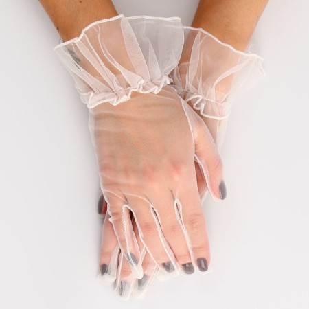 Carnival accessory - transparent gloves with a skirt, white color-1