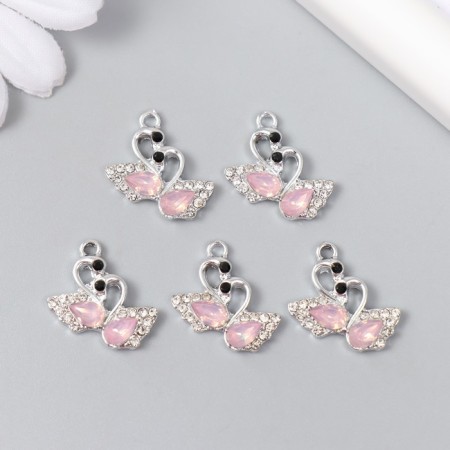 Decor for creativity metal, rhinestones "Two swan" silver, pink 1.5x1.8 cm-2