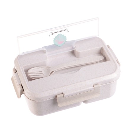 Lunch box with compartments for food, food container, 1.1 l, 21.5 x 7.6 x 15 cm, beige-1