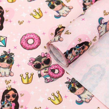 Glossy packaging paper “Lady with a unicorn”, 70 x 100 cm-1