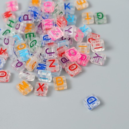 Beads for creativity plastic "Color English letters" Transparent 20 grams 0.4x0.8x0.8cm 92335-2