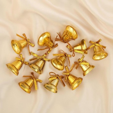 Jewelry decoration "Bells with stars and a bow" (set 12 pcs) 2 cm, gold