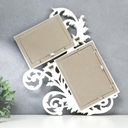 Photo frame Polystone in 2 photos 10x15; 12x17 cm "lush leaves" white 41.5x29.5 cm-2