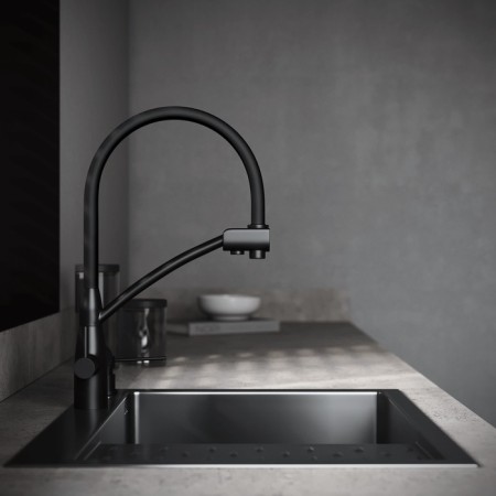 Kitchen sink "RMS" MRK-6350BL-R, mortise, right, thickness 3.0 and 1 mm, dispenser, graphite-2