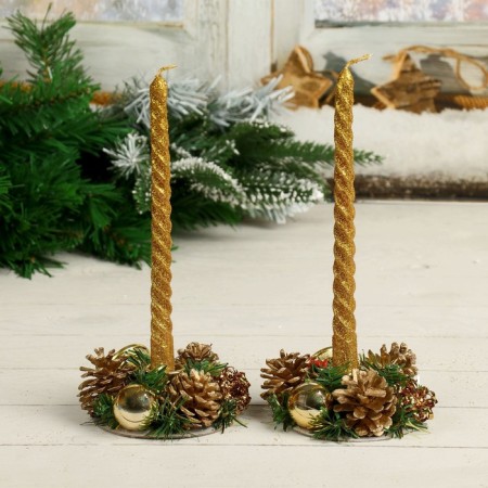 New Year's candle with the candlestick "Flinking" (set 4 pcs) 5x15x21 cm, gold