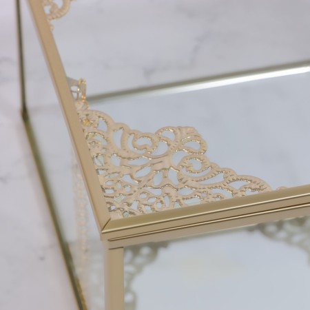 Great organizer for storage, with a lid, glass, with a mirror -bottom, 1 section, 15 × 15 × 8.5 cm, the color is transparent/copper-8