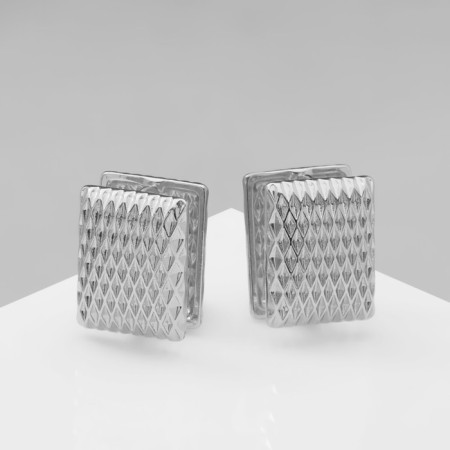 Earrings Metal "Chord" Ornament, rectangle, silver color