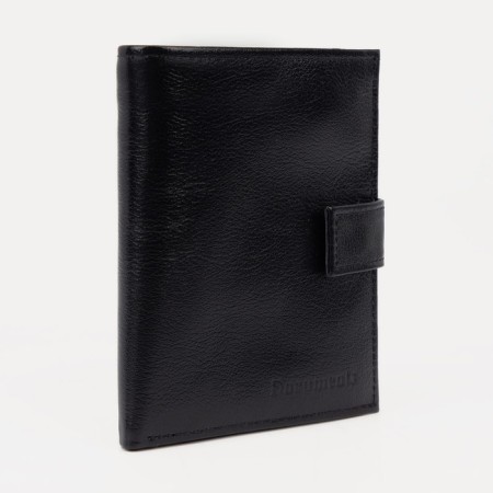 Male purse on a button, for bills, for cards, for coins, black color