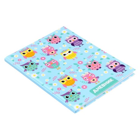 Diary for grades 1-4, "Owls. Pattern", solid cover 7BC, glossy lamination, 48 sheets-1