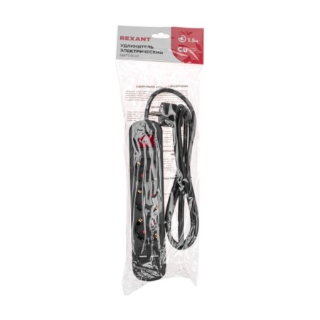Extension cord Standard 3 Nests, 1.5m, 3x1.0mm², s/s, with a switch, 2 USB, black rexant-5