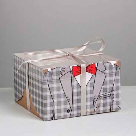 Capcake box, confectionery packaging, 4 cells “Real Men”, 16 x 16 x 10 cm